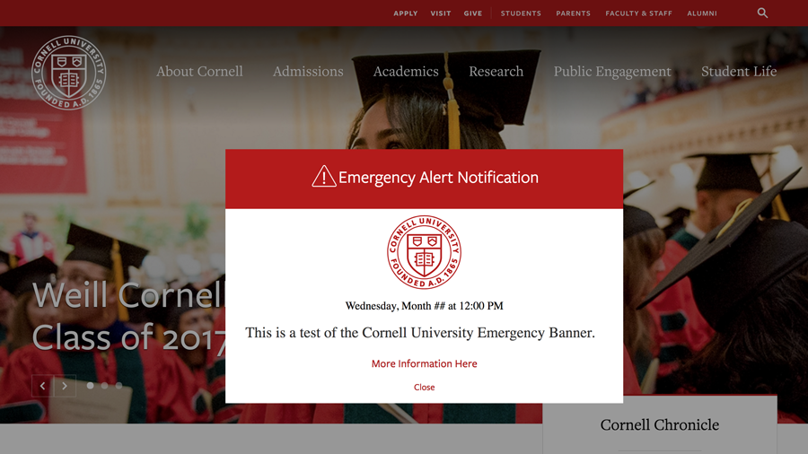 Чтобы обеспечить скоординированную экстренную связь для всех кампусов Корнелла, мы рекомендуем использовать этот веб-инструмент для уведомления в дополнение к официальной университетской системе аварийного оповещения